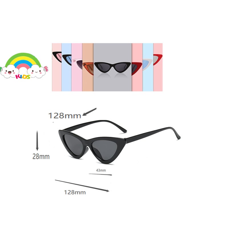FOURCHEN Retro Vintage Narrow Cat Eye Sunglasses for kids Clout Goggles Plastic Frame (cateye white+cateye black) - Image 2